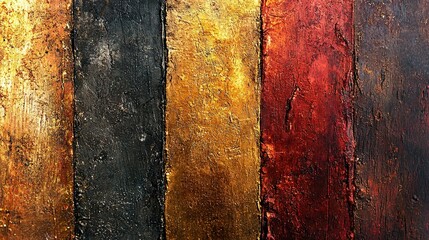 Wall Mural -   A close-up of painted wooden stripes in red, yellow, black, and white