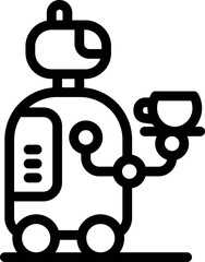 Poster - Modern robot serving coffee using tray, futuristic cafe concept line icon