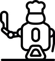 Poster - Simple line icon of a robot chef holding a knife, wearing a chef's hat, ready for culinary innovation