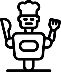 Poster - Robot chef holding a fork and knife, symbolizing automation in the food industry
