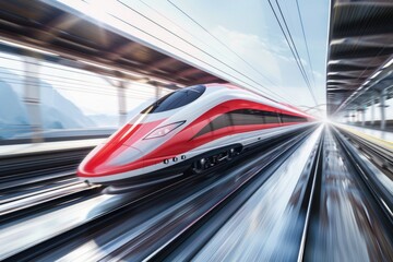 Aufkleber - Train journey on rail tracks with red and white paint scheme, suitable for travel or transportation themed images