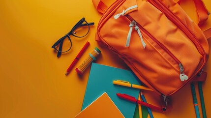 Poster - A collection of school supplies on a bright yellow background