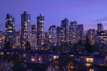 Poster - Urban landscape at nighttime with buildings and streets below, captured from a vantage point on a hill