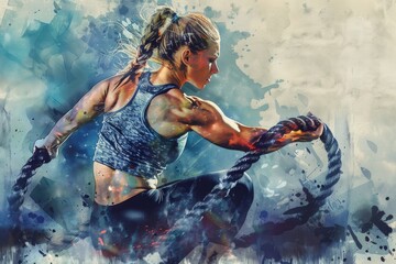 Aufkleber - A woman grasping a rope, potentially indicating a connection or guidance