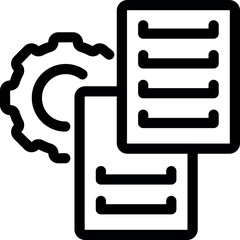 Poster - Bold icon of a gear connecting two digital documents representing data management and integration