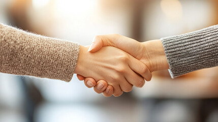 Wall Mural - two businesswomen shaking hands, symbolizing partnership, trust, and professional agreement. The image captures the moment of a successful business deal or collaboratio