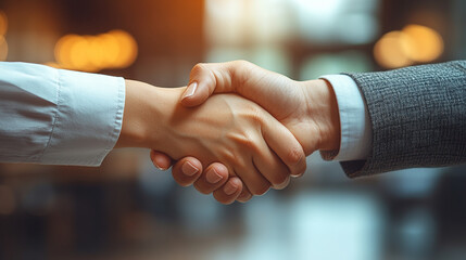 two businesswomen shaking hands, symbolizing partnership, trust, and professional agreement. The image captures the moment of a successful business deal or collaboratio