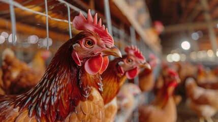 Aufkleber - Group of chickens inside metal enclosure, suitable for farming or agricultural themed images