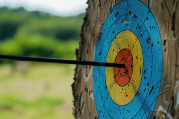 Wall Mural - A close-up shot of an arrow stuck in a target, highlighting the accuracy and precision