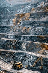 Wall Mural - A dump truck drives down a dirt road with a load of materials