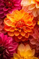 Poster - A spectacular and vibrant display of colorful dahlias in numerous shades and sizes, showcasing natures true beauty