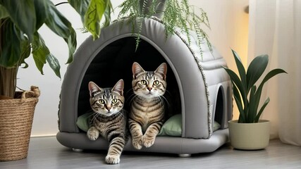 Wall Mural - Creative soft home for cats, Cute kitty in pet booth that indoors in the modern domestic room