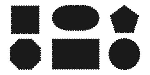 Poster - Black silhouette scalloped frames. Geometric shapes stickers with zigzag wavy edge. Tag Label Stamp Box element for design