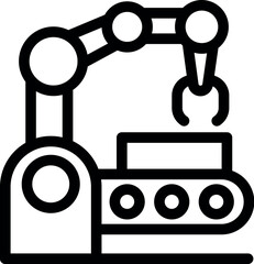 Poster - Line icon of a robotic arm picking up a product on an assembly line