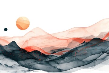 Poster - Mountain landscape with a sunset in the background, offering a serene atmosphere