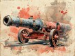 © The Singularity - Vintage Cannon Watercolor Painting: A Glimpse into History