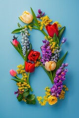 Poster - A beautiful floral wreath on a blue background, ideal for use in designs and projects where a touch of elegance is needed