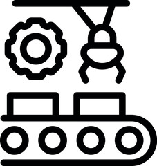 Poster - Robotic arm is moving a gear along an assembly line, representing automation in manufacturing
