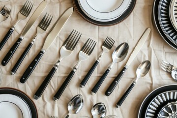 Poster - Table set with various silverware including forks, knives, and spoons