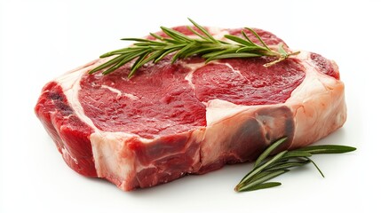 Wall Mural - Raw beef steak with rosemary isolated on white background.