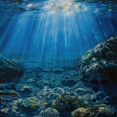 Poster - A beautiful underwater scene with sunlight shining through the water