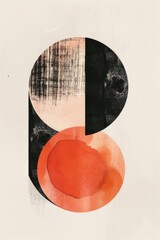 Poster - A close-up shot of an abstract painting featuring bold black and orange hues on a clean white background