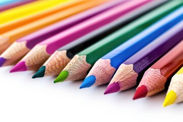 Aufkleber - A row of colorful pencils stacked on top of each other, ready for use