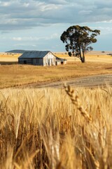 Wall Mural - A field of wheat with a barn in the background