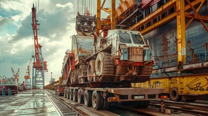 Poster - A large truck equipped with a crane on its back, ideal for construction or heavy lifting scenes