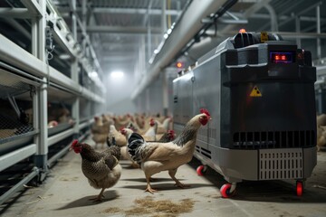 Aufkleber - Group of chickens roaming freely in a large room