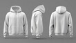 © Khalida - 3D rendering and illustration of a blank hooded sweatshirt mockup with a zipper shown in front side and back views