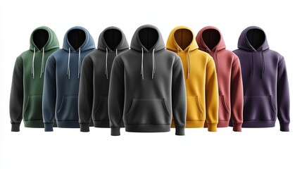 Black hoodie mockup displaying both front and back views available in various colors and isolated on a white background 3D rendering