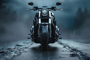 Aufkleber - A black motorcycle parked on a wet road with raindrops glistening on the surface
