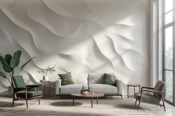 Poster - A comfortable living room setting with a couch, chairs, and coffee table