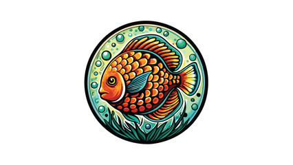 A discus fish in a vector style illustration, with bright colors and a detailed design.