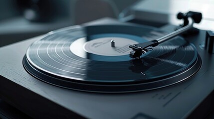 Aufkleber - A close-up view of a record player spinning a vinyl record on a turntable, perfect for music or nostalgia-themed projects
