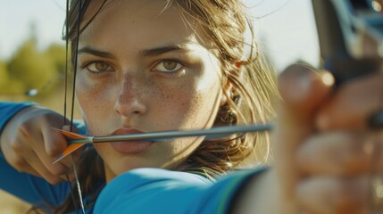 Poster - A woman holds a bow and arrow, ready for action
