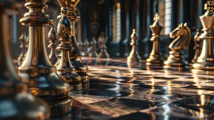 Poster - A detailed view of a chess board with various pieces positioned