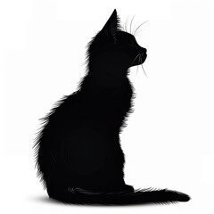 Aufkleber - A black cat sits on a white surface, alert and still