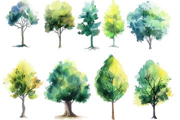 Poster - Set of watercolor trees in different colors, ideal for background or design elements