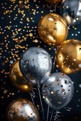 Poster - Bunch of colorful balloons with confetti, perfect for celebrations or parties