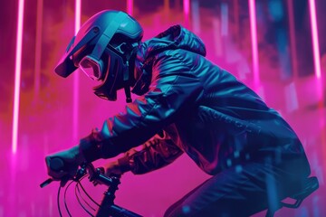 Wall Mural - A person cycling outdoors, wearing safety gear