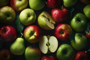 A close up of a bunch of apples, some of which have been cut open