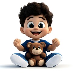 Cute Cartoon Boy Holding Teddy Bear