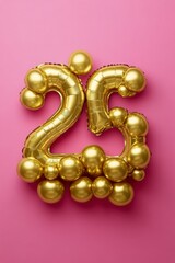 Poster - Golden 25 balloons arranged on a pink background for a festive celebration