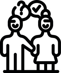 Poster - Two people are discussing, one has a question mark in a speech bubble, the other one has a check mark