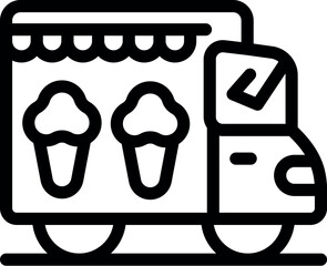 Poster - Simple black and white icon of an ice cream truck selling refreshing cold food on a sunny day