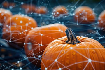 Network-connected pumpkins in a digital Halloween concept