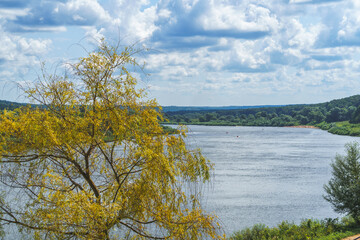 Russian Oka river in summer day in Tarusa town