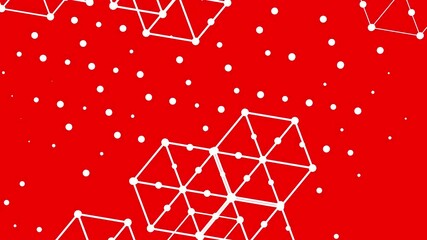 Poster - Short animation of white polygonal shapes and dotted lines forming and dissolving on a red backdrop.